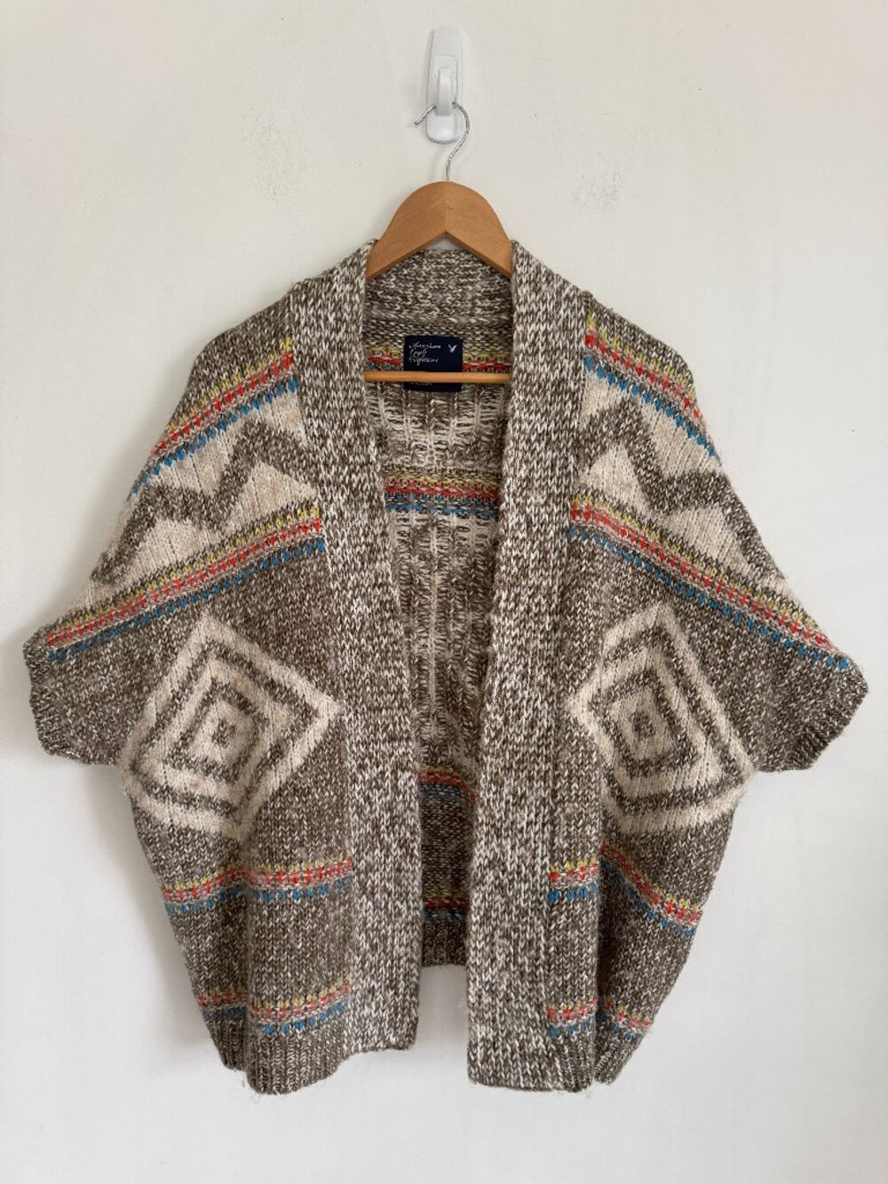 American Eagle Outfitters Aztec Gray Open Drape Short Sleeves Cardigan Size M